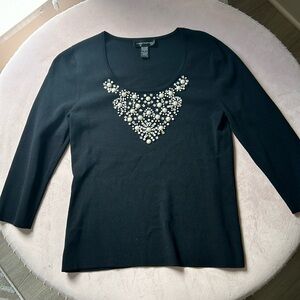 Cable & Gauge Black Ribbed Sweater Top Size Large